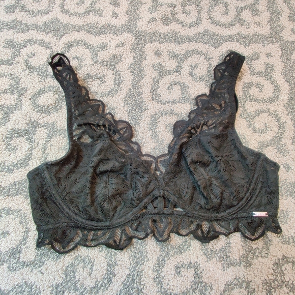 VICTORIA SECRET PINK Black See Through Lace Date Unlined Floral Print Bralette S - Picture 3 of 13